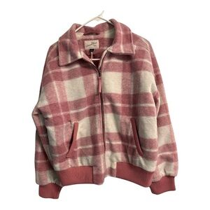 Universal Thread Plaid Bomber Jacket in Pink and Cream